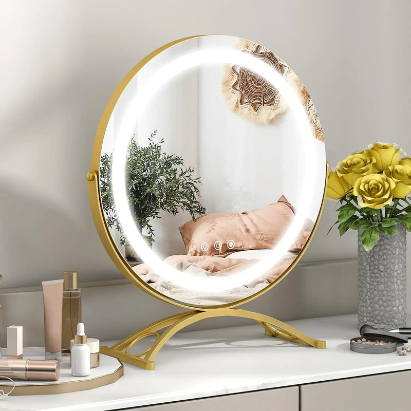 16 x 16 Inch Round LED Vanity Mirror with 3-Color Lighting and Brightness Dimming by DirectDeals