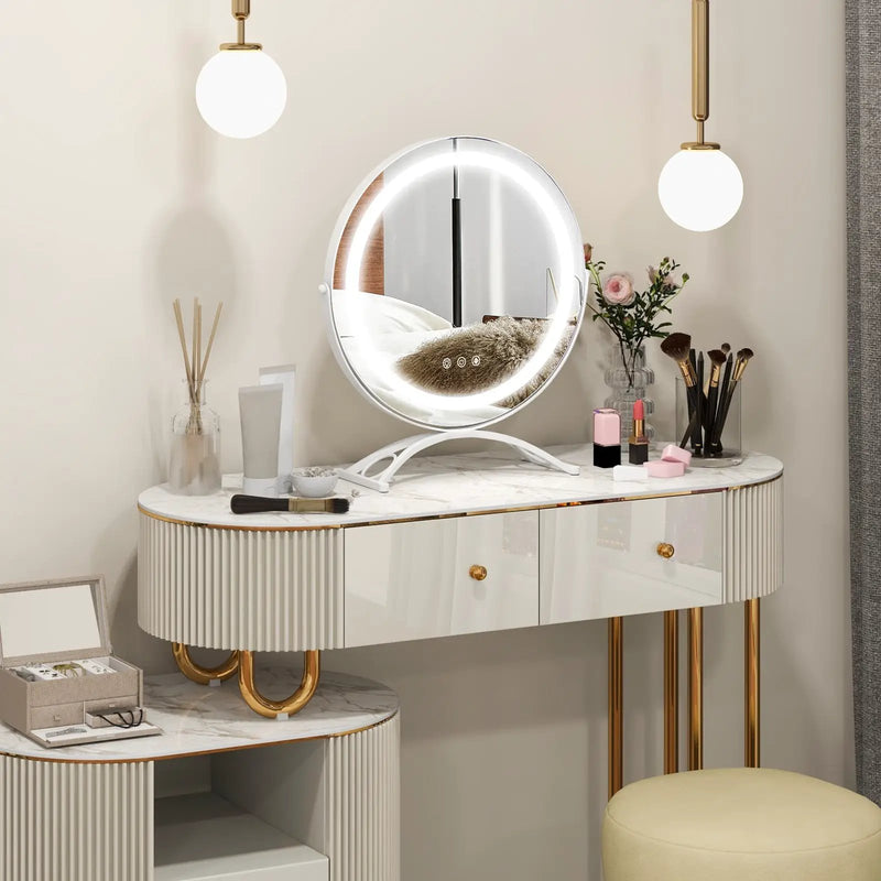 16 x 16 Inch Round LED Vanity Mirror with 3-Color Lighting and Brightness Dimming by DirectDeals