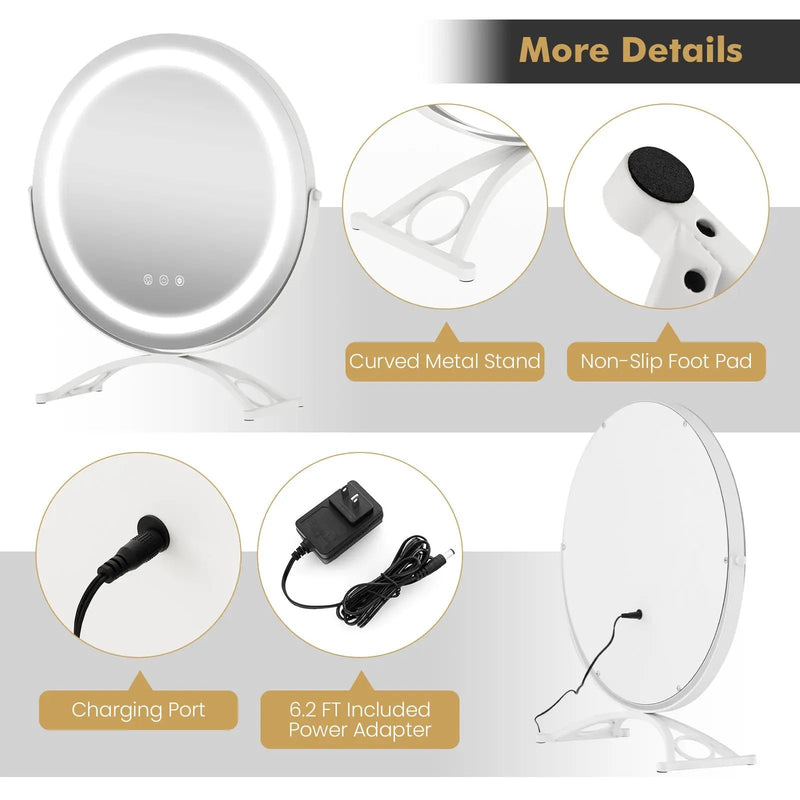 16 x 16 Inch Round LED Vanity Mirror with 3-Color Lighting and Brightness Dimming by DirectDeals