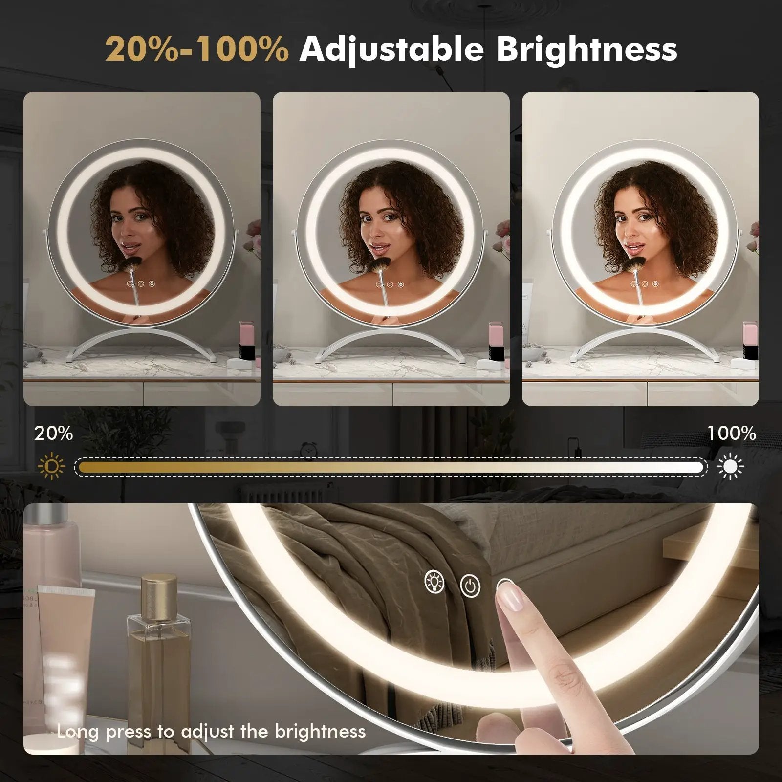 16 x 16 Inch Round LED Vanity Mirror with 3-Color Lighting and Brightness Dimming by DirectDeals
