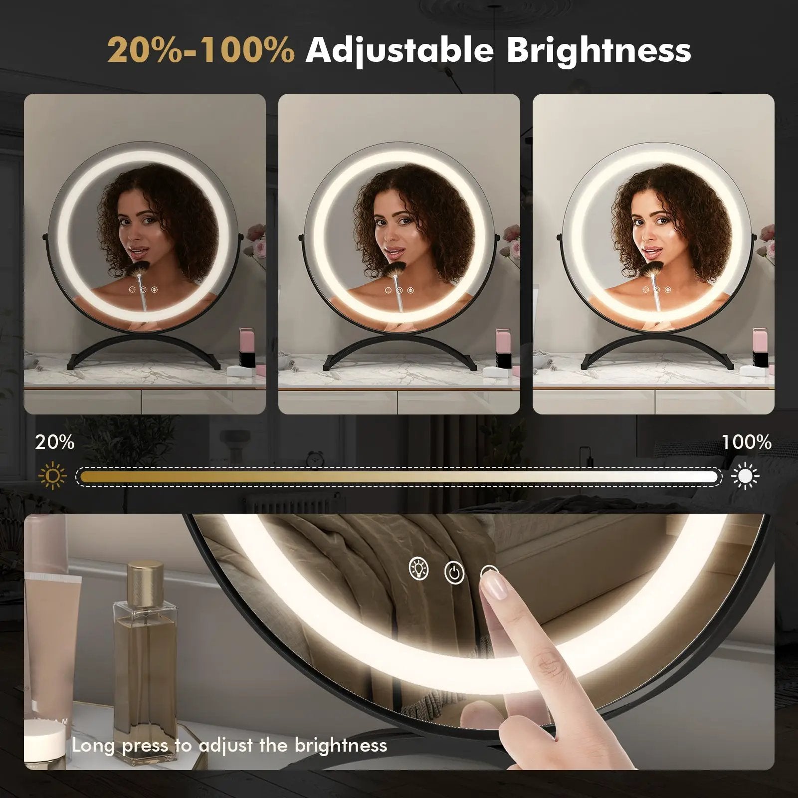 16 x 16 Inch Round LED Vanity Mirror with 3-Color Lighting and Brightness Dimming by DirectDeals