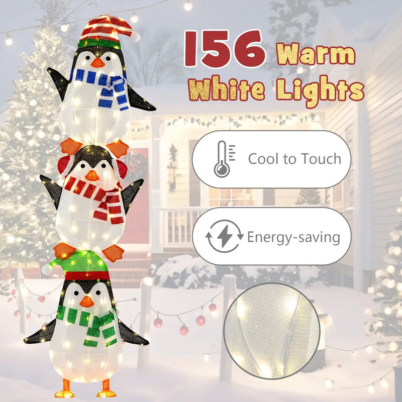 Lighted Penguins Decoration with Warm White Lights and Cute Hats by DirectDeals