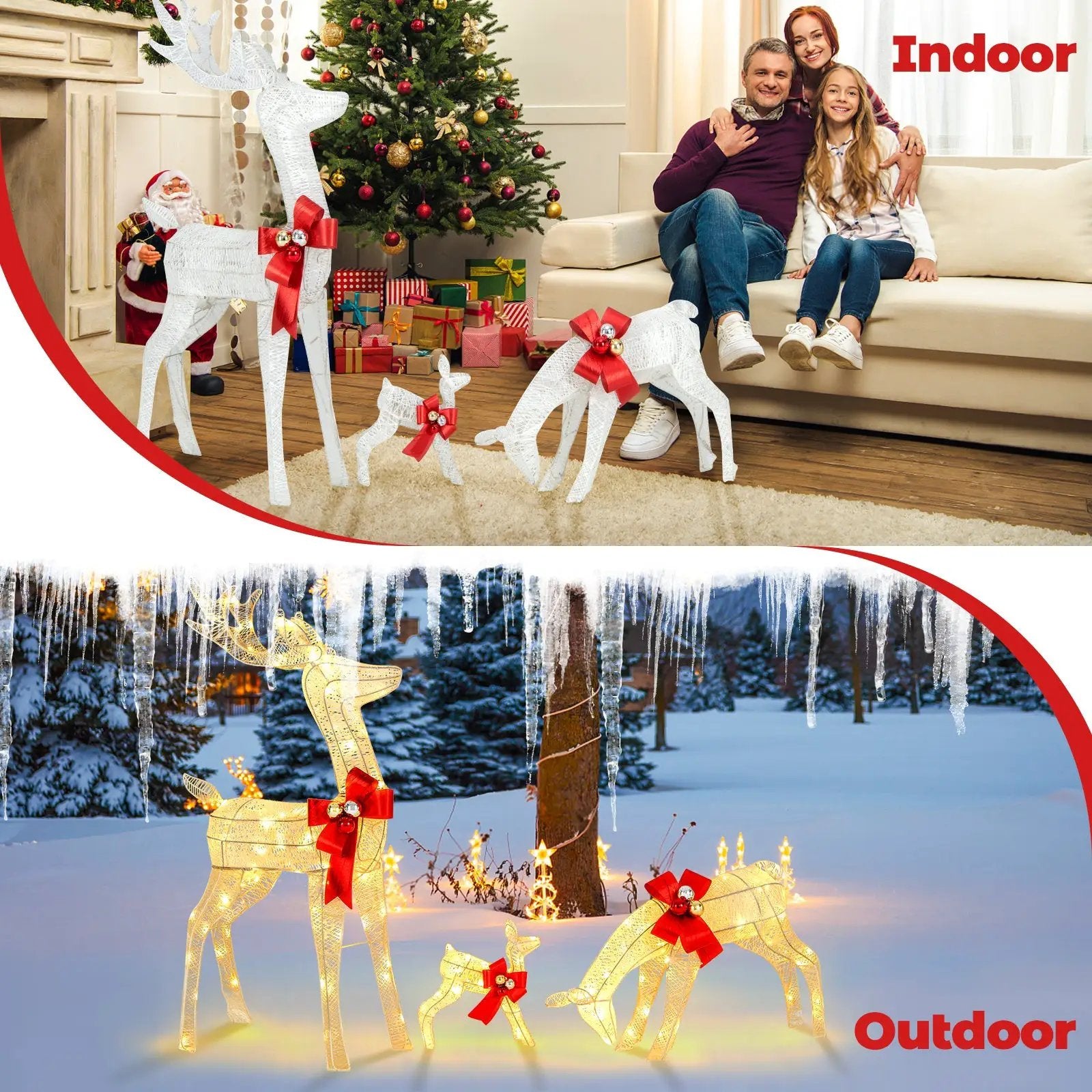 3 Pieces Lighted Reindeer Family Set with 230 LED Lights Stakes by DirectDeals