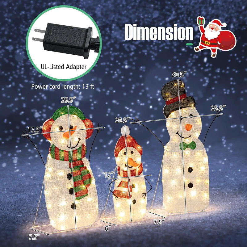 Lighted Snowman Family Christmas Decoration 3-Piece Pre-Lit 2D Snowman Set by DirectDeals