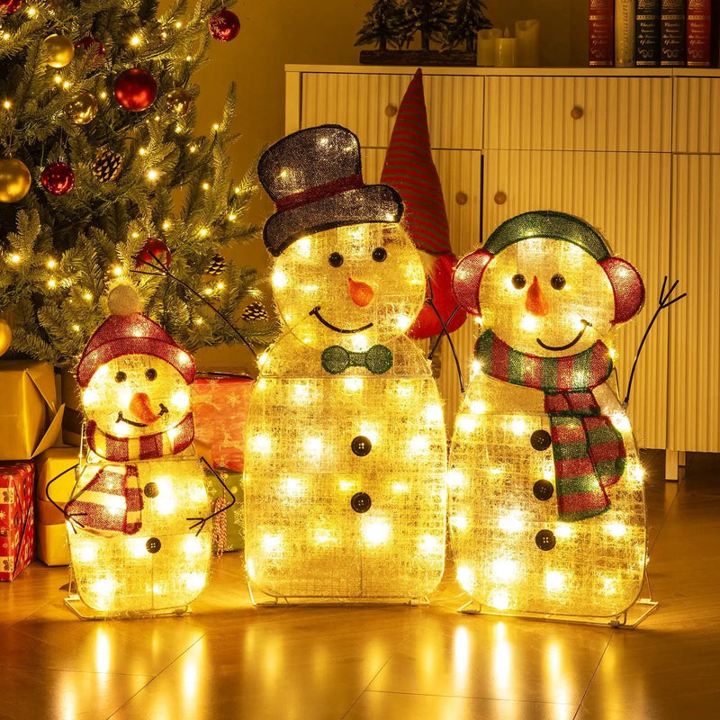 Lighted Snowman Family Christmas Decoration 3-Piece Pre-Lit 2D Snowman Set by DirectDeals