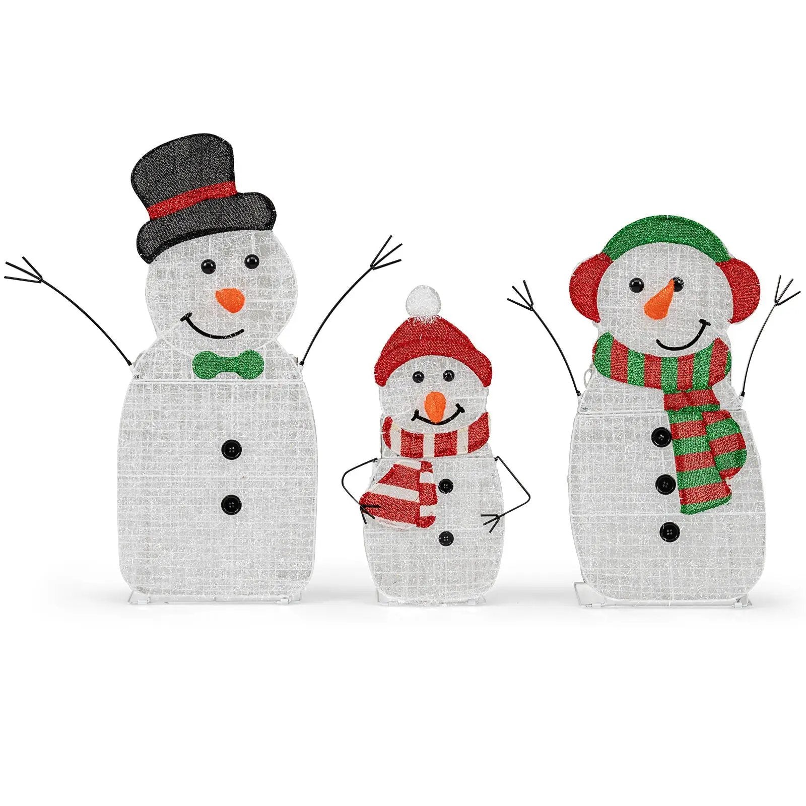 Lighted Snowman Family Christmas Decoration 3-Piece Pre-Lit 2D Snowman Set by DirectDeals