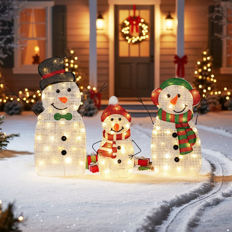 Lighted Snowman Family Christmas Decoration 3-Piece Pre-Lit 2D Snowman Set by DirectDeals