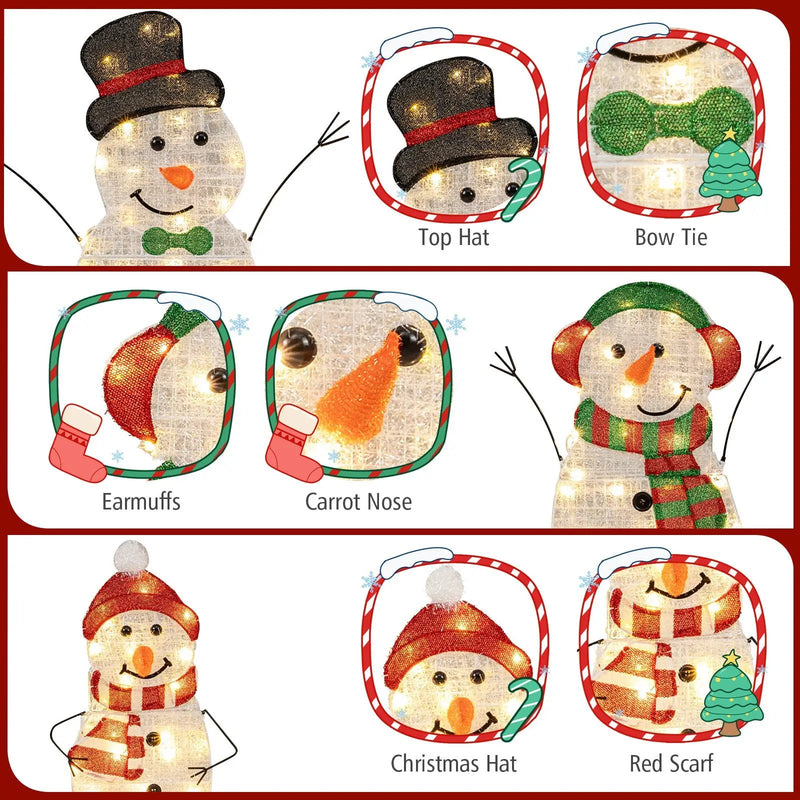 Lighted Snowman Family Christmas Decoration 3-Piece Pre-Lit 2D Snowman Set by DirectDeals