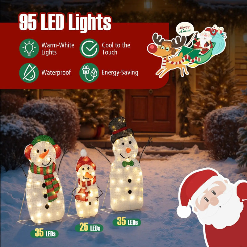 Lighted Snowman Family Christmas Decoration 3-Piece Pre-Lit 2D Snowman Set by DirectDeals