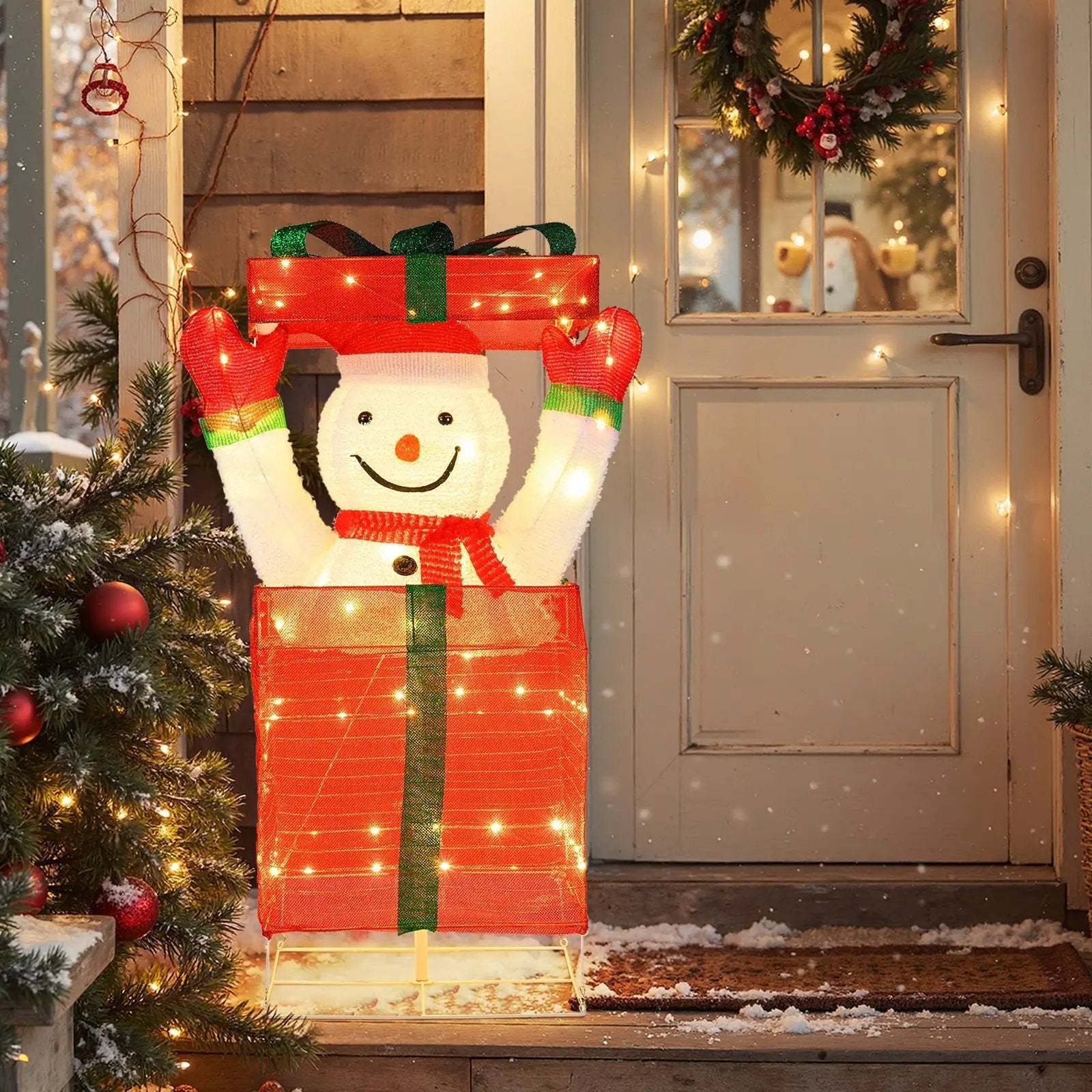 Lighted Snowman in Gift Box Christmas Decoration by DirectDeals