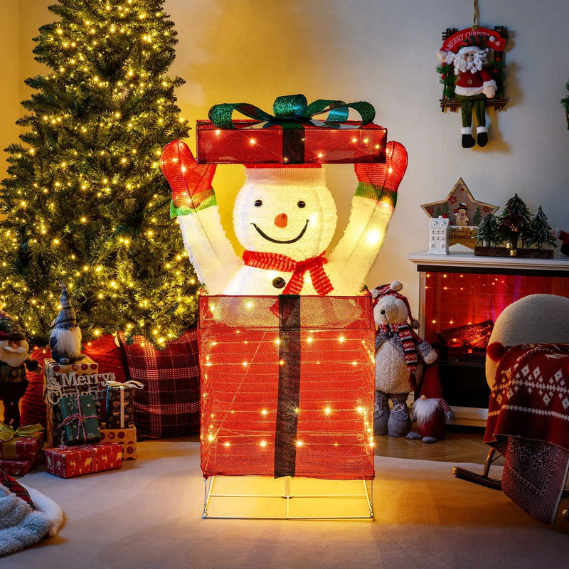 Lighted Snowman in Gift Box Christmas Decoration by DirectDeals