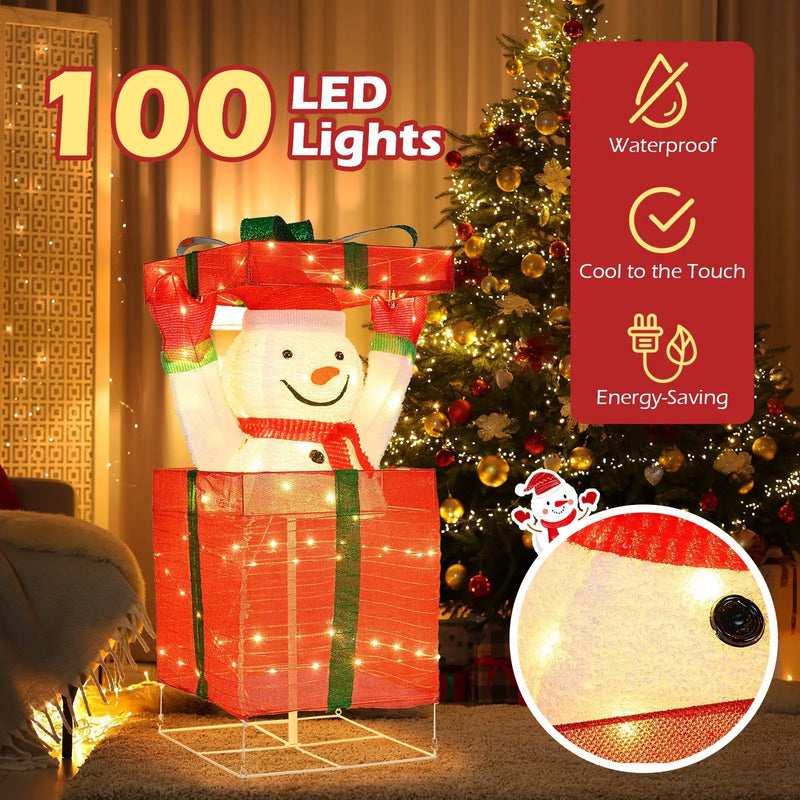 Lighted Snowman in Gift Box Christmas Decoration by DirectDeals
