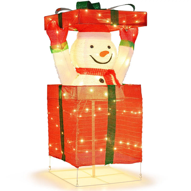 Lighted Snowman in Gift Box Christmas Decoration by DirectDeals