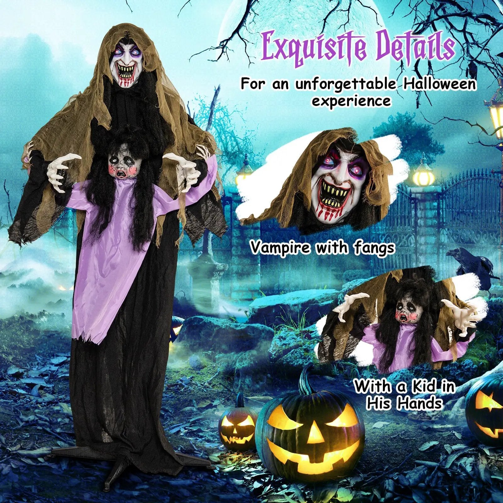Lighted and Animated Halloween Decoration Outdoor Vampire with LED for Yard Lawn by DirectDeals