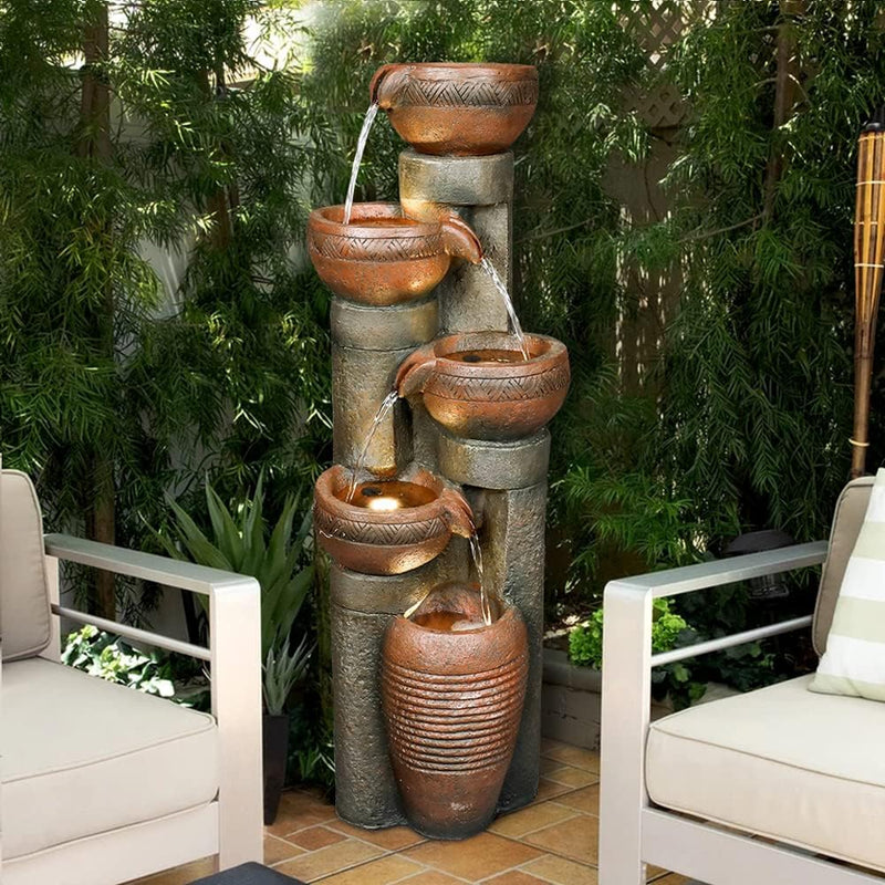 Resin Copper Bowl Cascading Column Fountain 39 Inch, photo 3 of 7