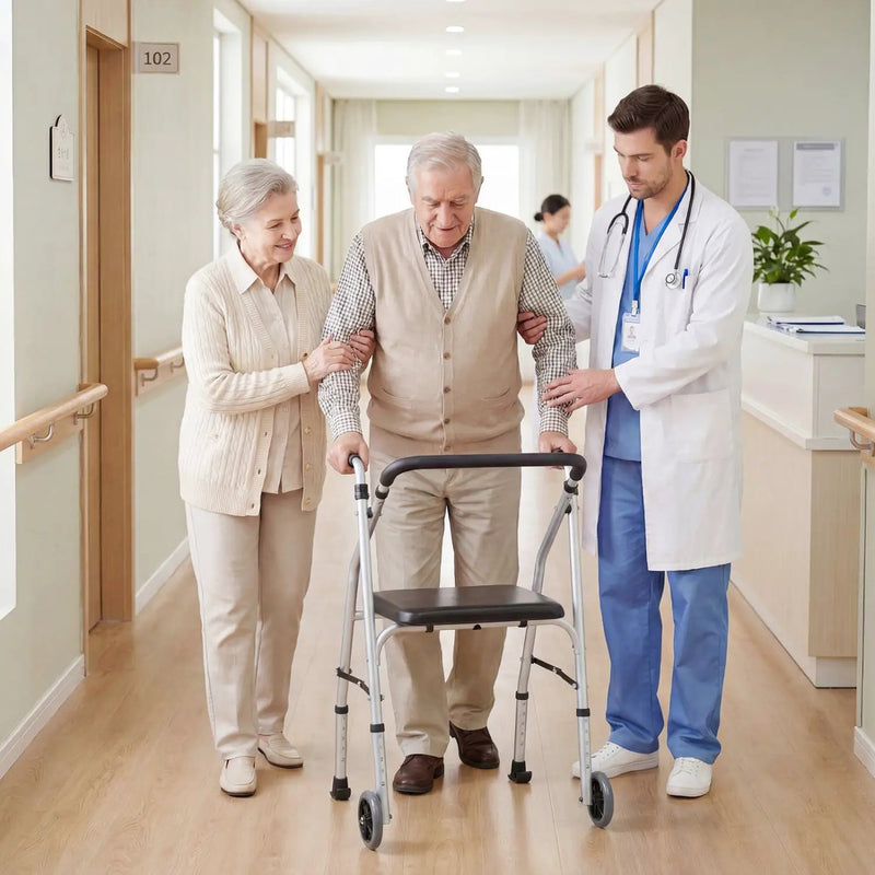 Lightweight Aluminum Mobility Walker for Seniors with 2 Wheels 5-Level Adjustable Height and Padded Seat by DirectDeals
