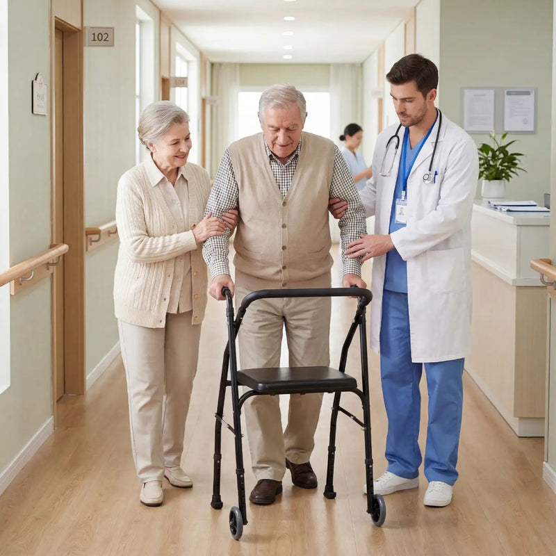 Lightweight Aluminum Mobility Walker for Seniors with 2 Wheels 5-Level Adjustable Height and Padded Seat by DirectDeals