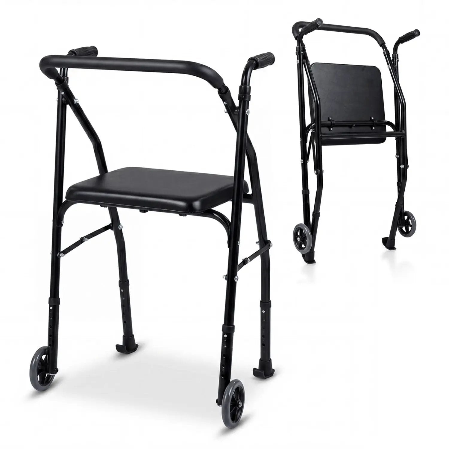 Lightweight Aluminum Mobility Walker for Seniors with 2 Wheels 5-Level Adjustable Height and Padded Seat by DirectDeals