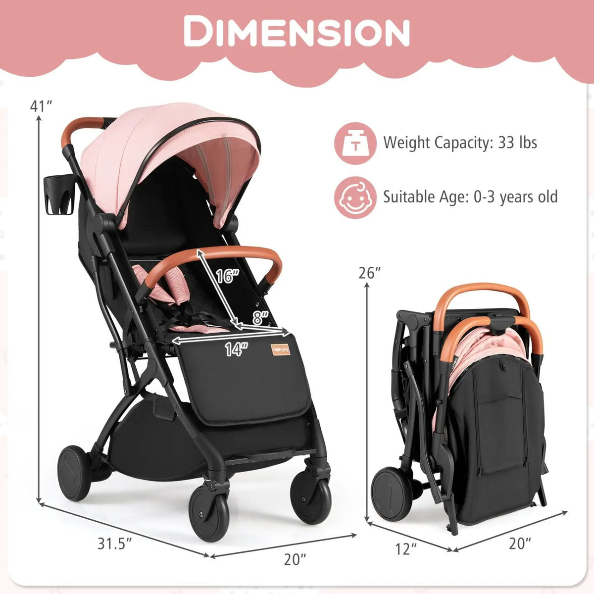 Lightweight Baby Stroller Compact Travel Stroller with One-Hand Folding, photo 12 of 24
