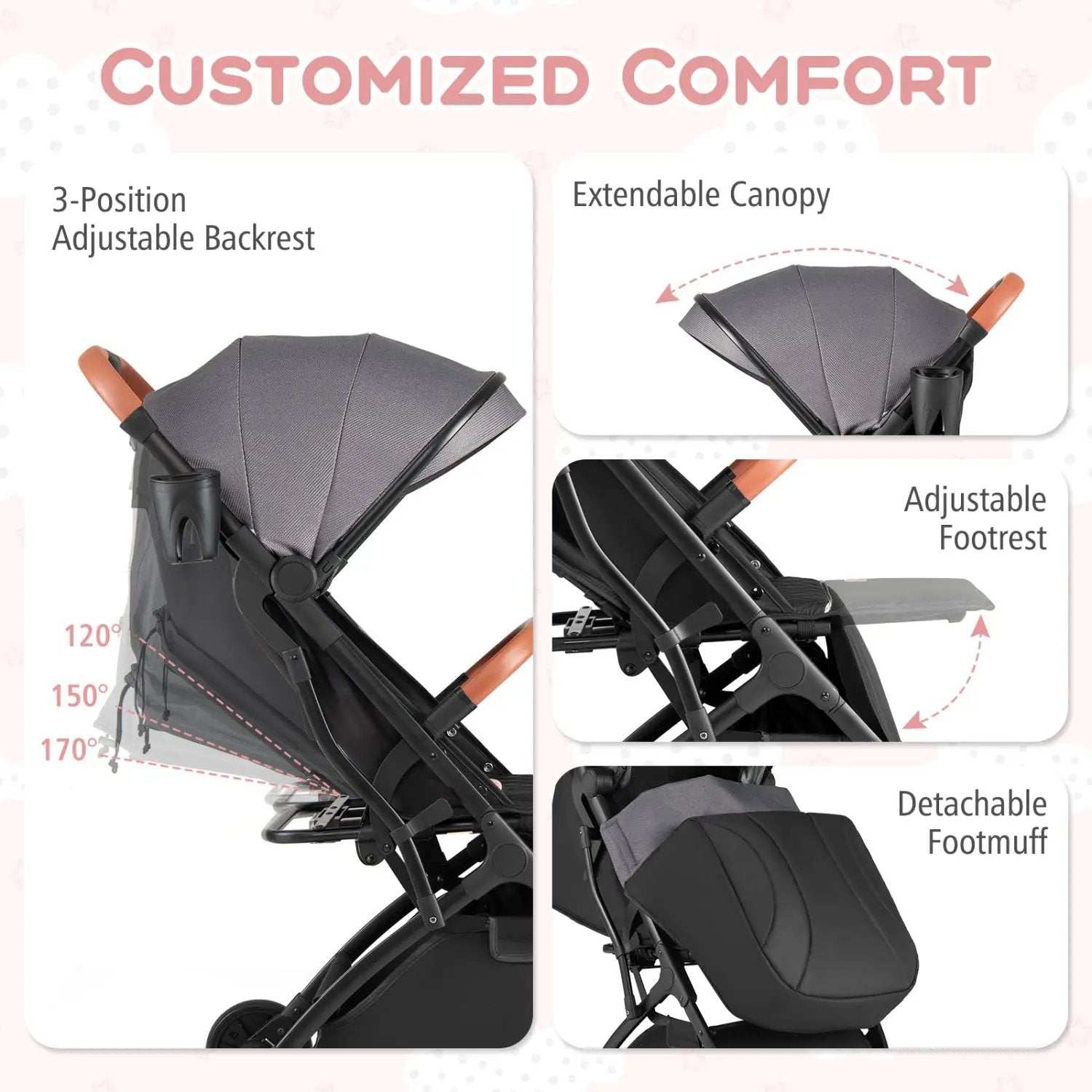 Lightweight Baby Stroller Compact Travel Stroller with One-Hand Folding by DirectDeals