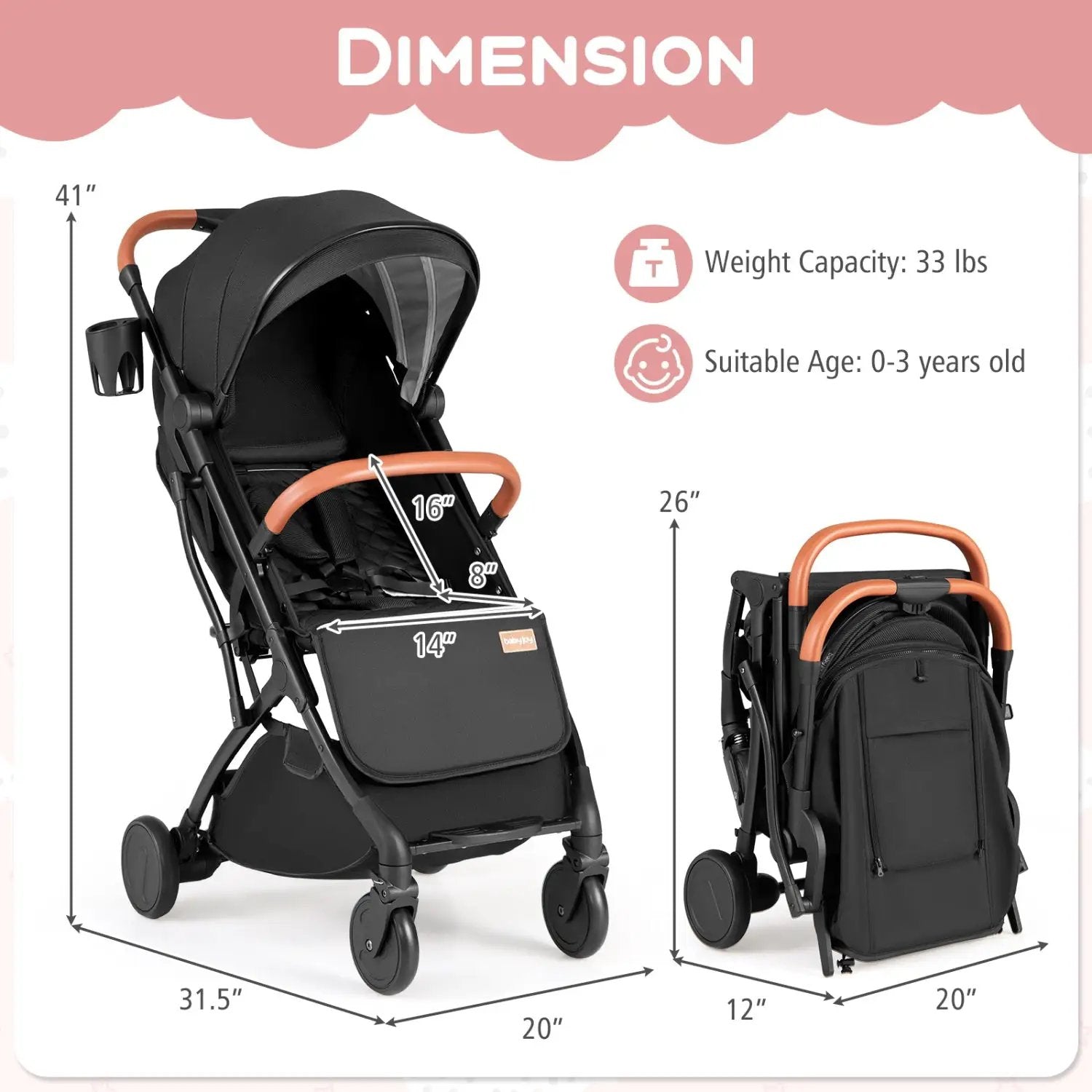 Lightweight Baby Stroller Compact Travel Stroller with One-Hand Folding by DirectDeals