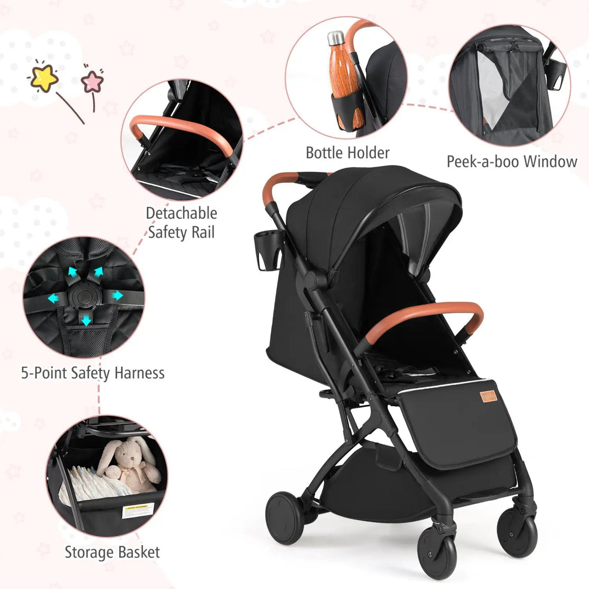 Lightweight Baby Stroller Compact Travel Stroller with One-Hand Folding, photo 5 of 24