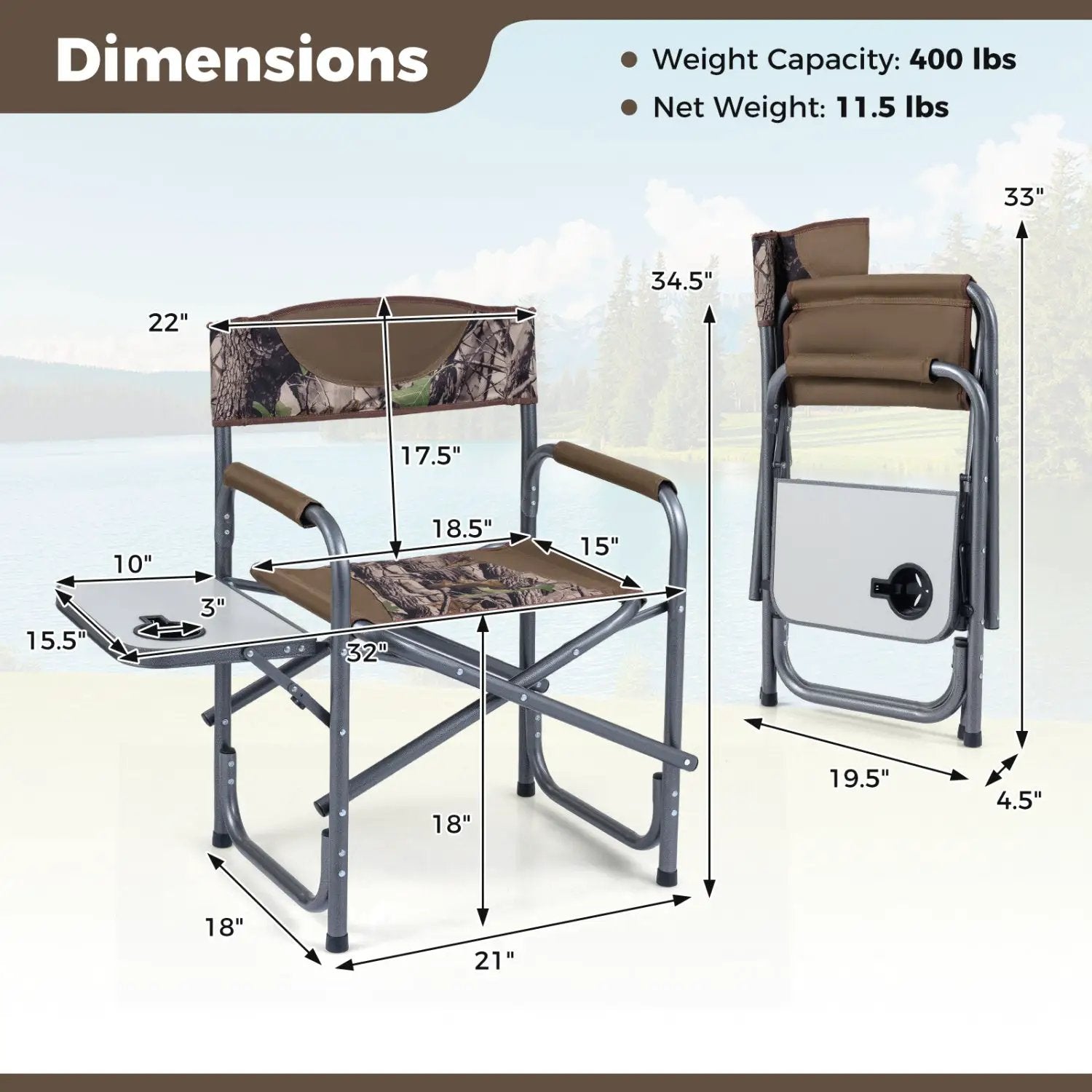 Lightweight Folding Camping Chair with Side Table by DirectDeals