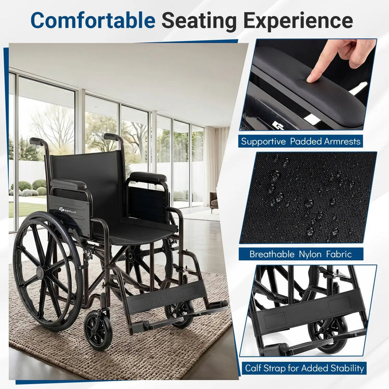 Folding Wheelchair for Adults with Swing-Away Footrest by DirectDeals