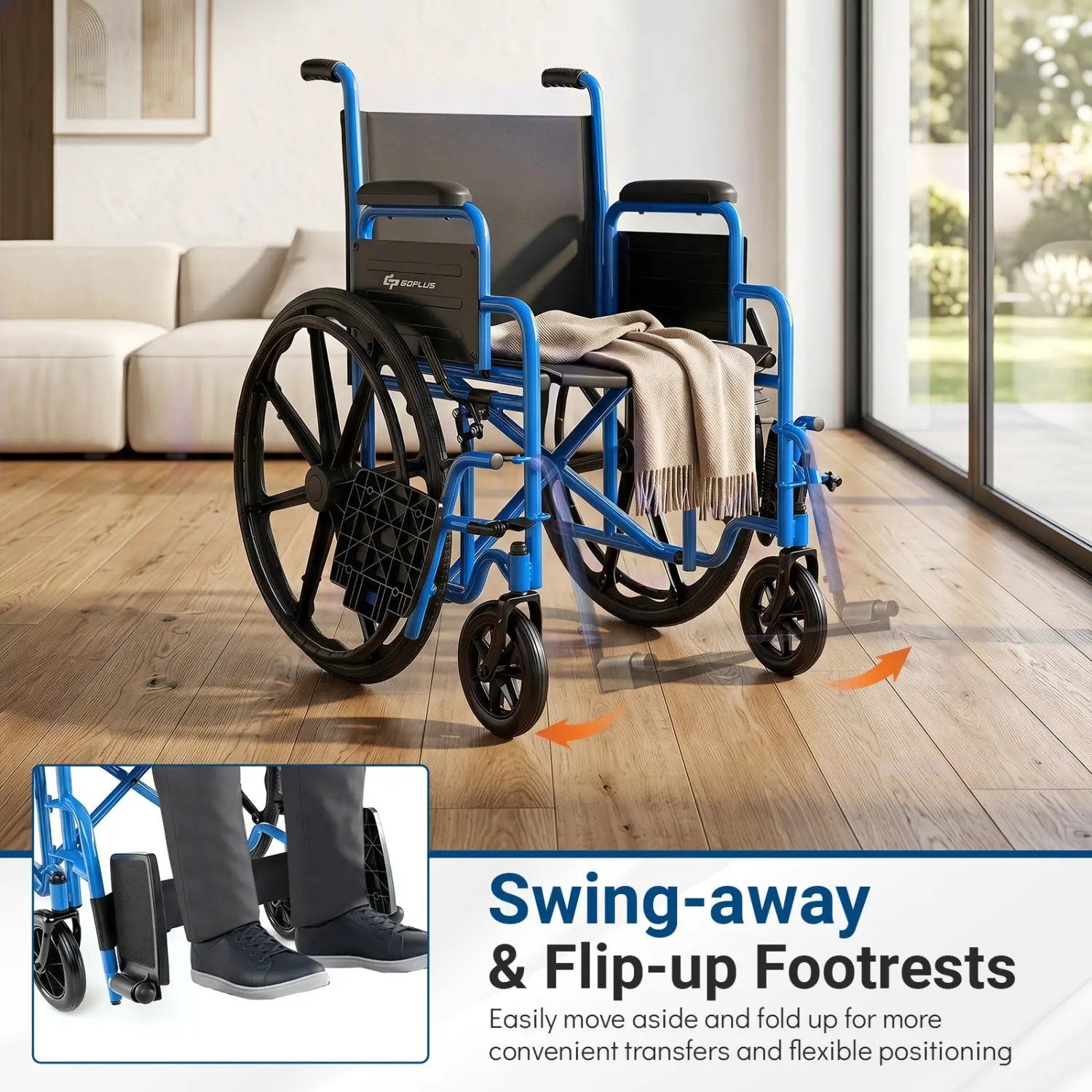 Folding Wheelchair for Adults with Swing-Away Footrest by DirectDeals