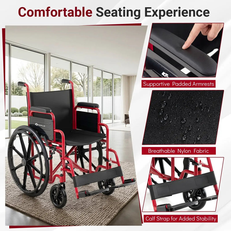 Folding Wheelchair for Adults with Swing-Away Footrest by DirectDeals