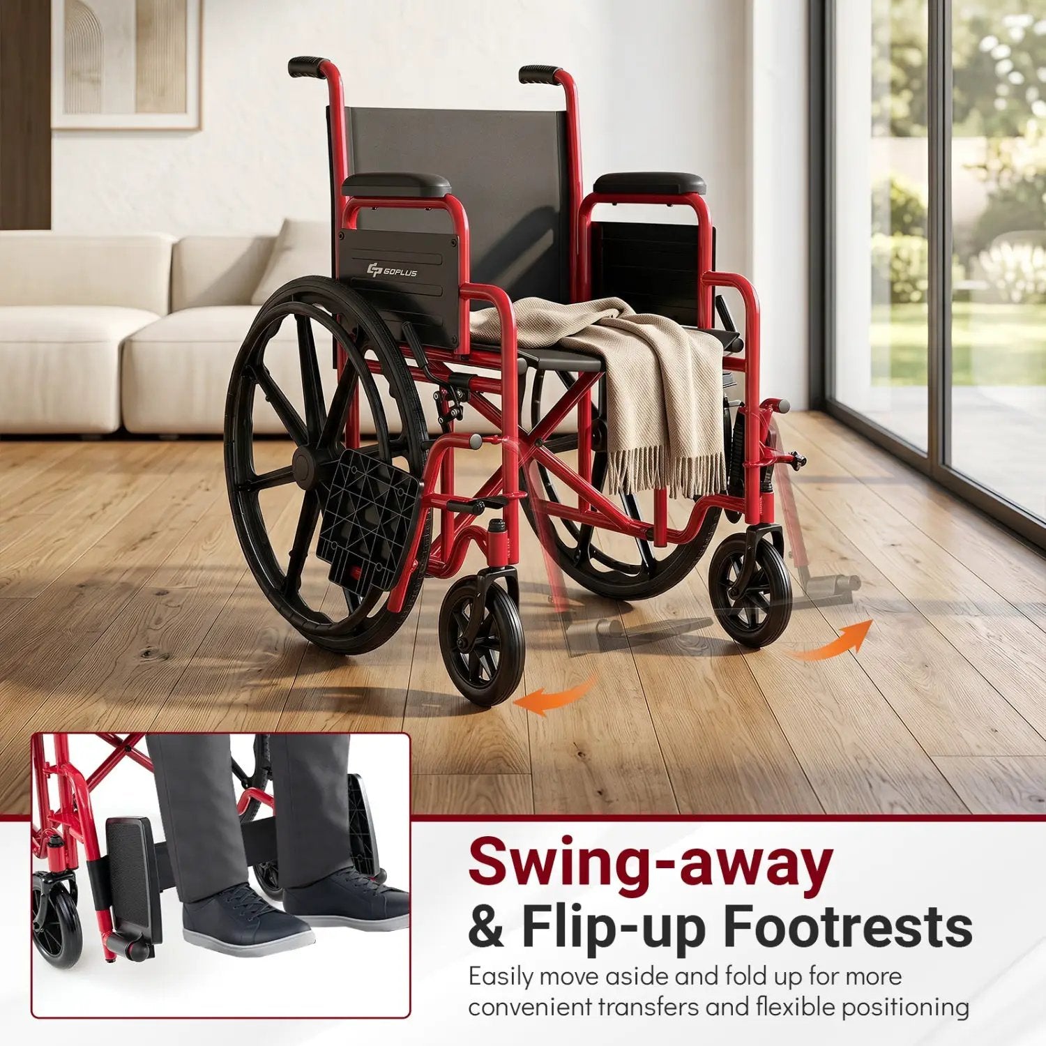 Folding Wheelchair for Adults with Swing-Away Footrest by DirectDeals