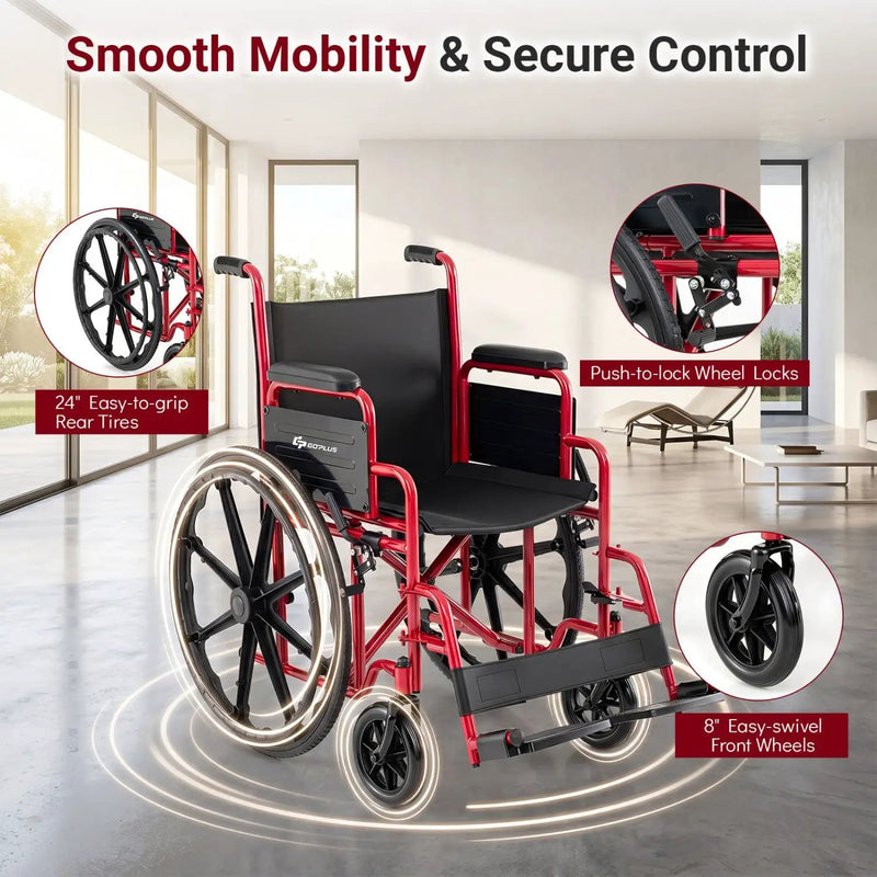 Folding Wheelchair for Adults with Swing-Away Footrest by DirectDeals