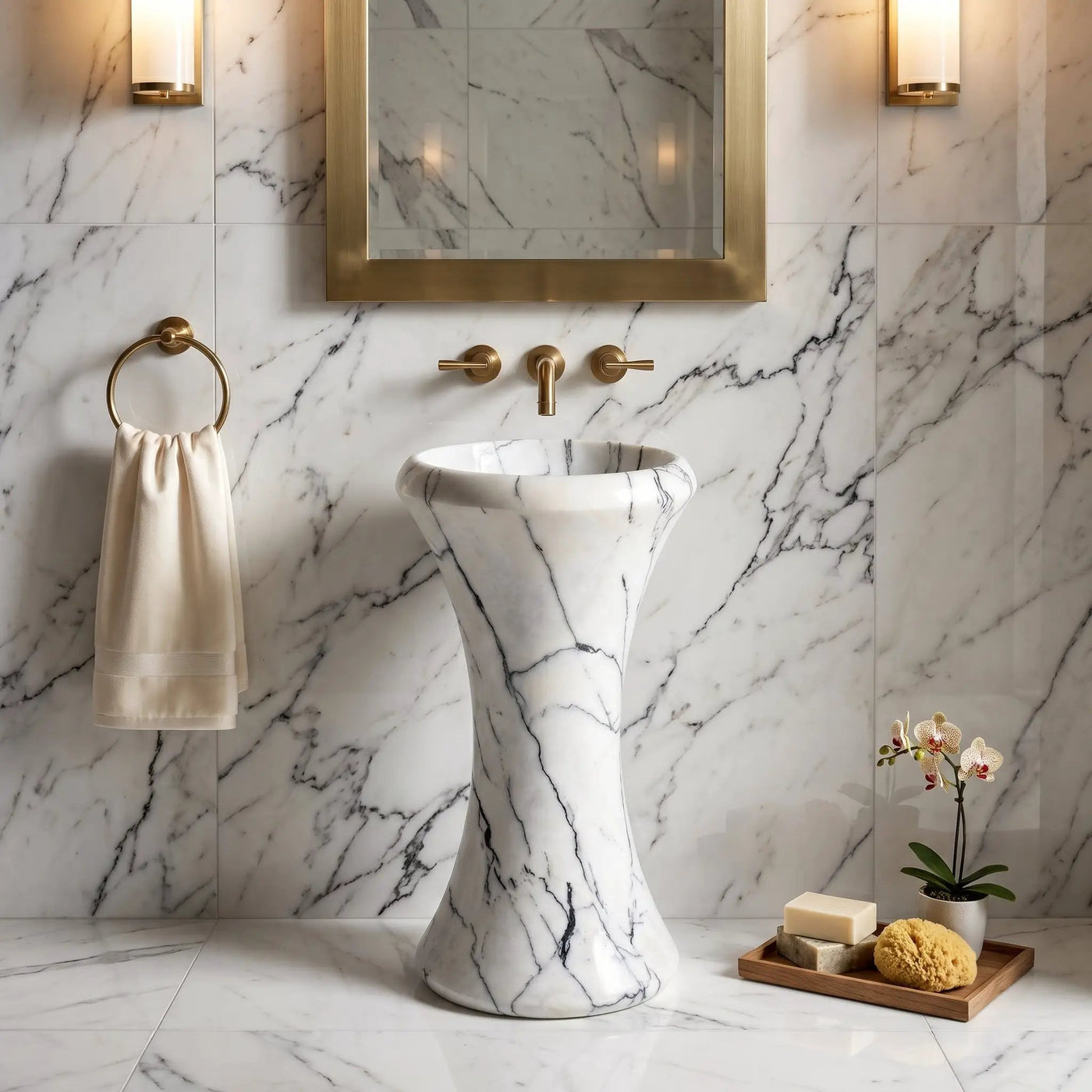 Lilac Marble Designer Pedestal Stand-Alone Bathroom Sink Polished 16x16x33.5 by GobekDesign