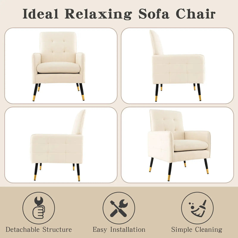 Linen Fabric Accent Chair with Removable Seat Cushion by DirectDeals