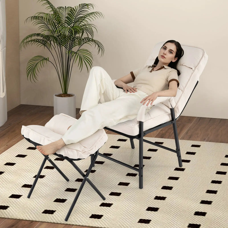 Linen Fabric Modern Accent Chair with Ottoman and Adjustable Backrest by DirectDeals