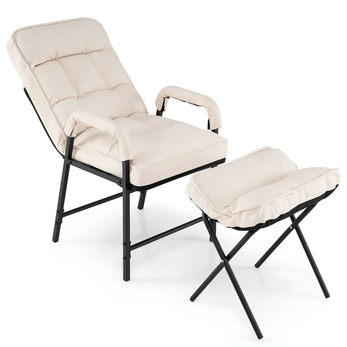 Linen Fabric Modern Accent Chair with Ottoman and Adjustable Backrest, photo 3 of 9