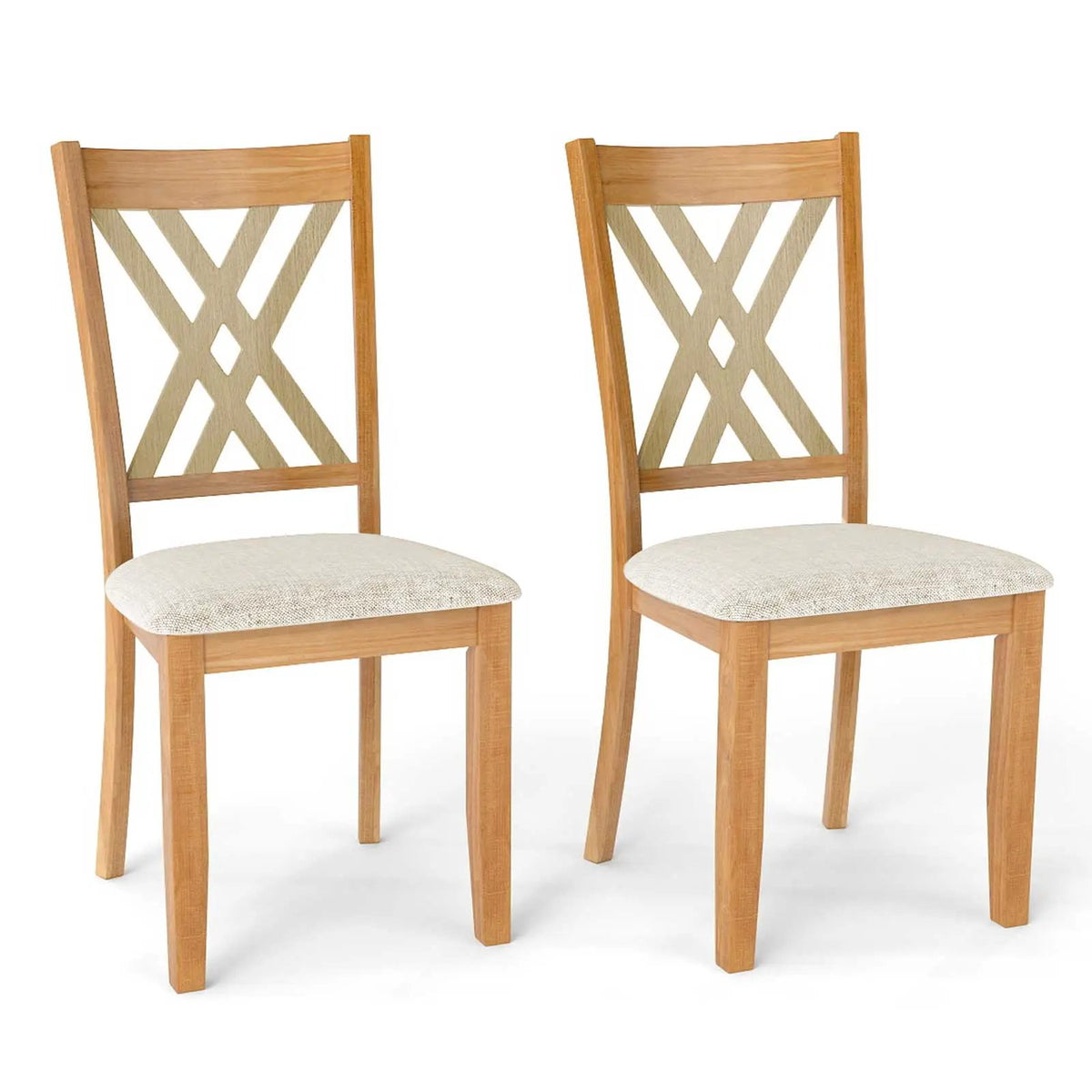 Linen Fabric Upholstered Wooden Dining Chair Set of 2 with Rubber Wood Frame for Dining Room by DirectDeals