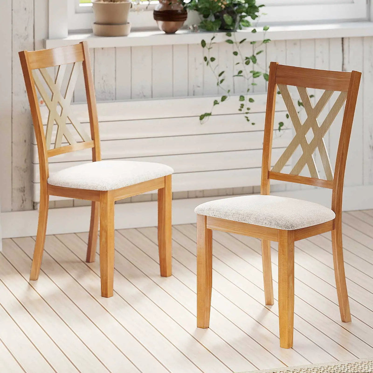 Linen Fabric Upholstered Wooden Dining Chair Set of 2 with Rubber Wood Frame for Dining Room by DirectDeals