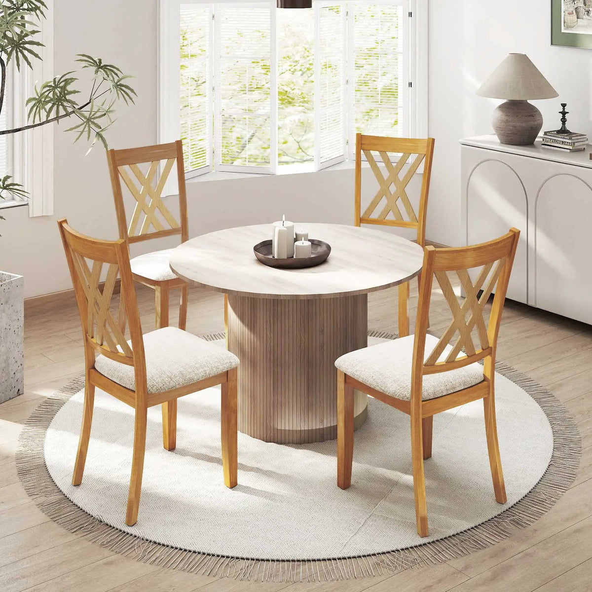 Linen Fabric Upholstered Wooden Dining Chair Set of 2 with Rubber Wood Frame for Dining Room by DirectDeals
