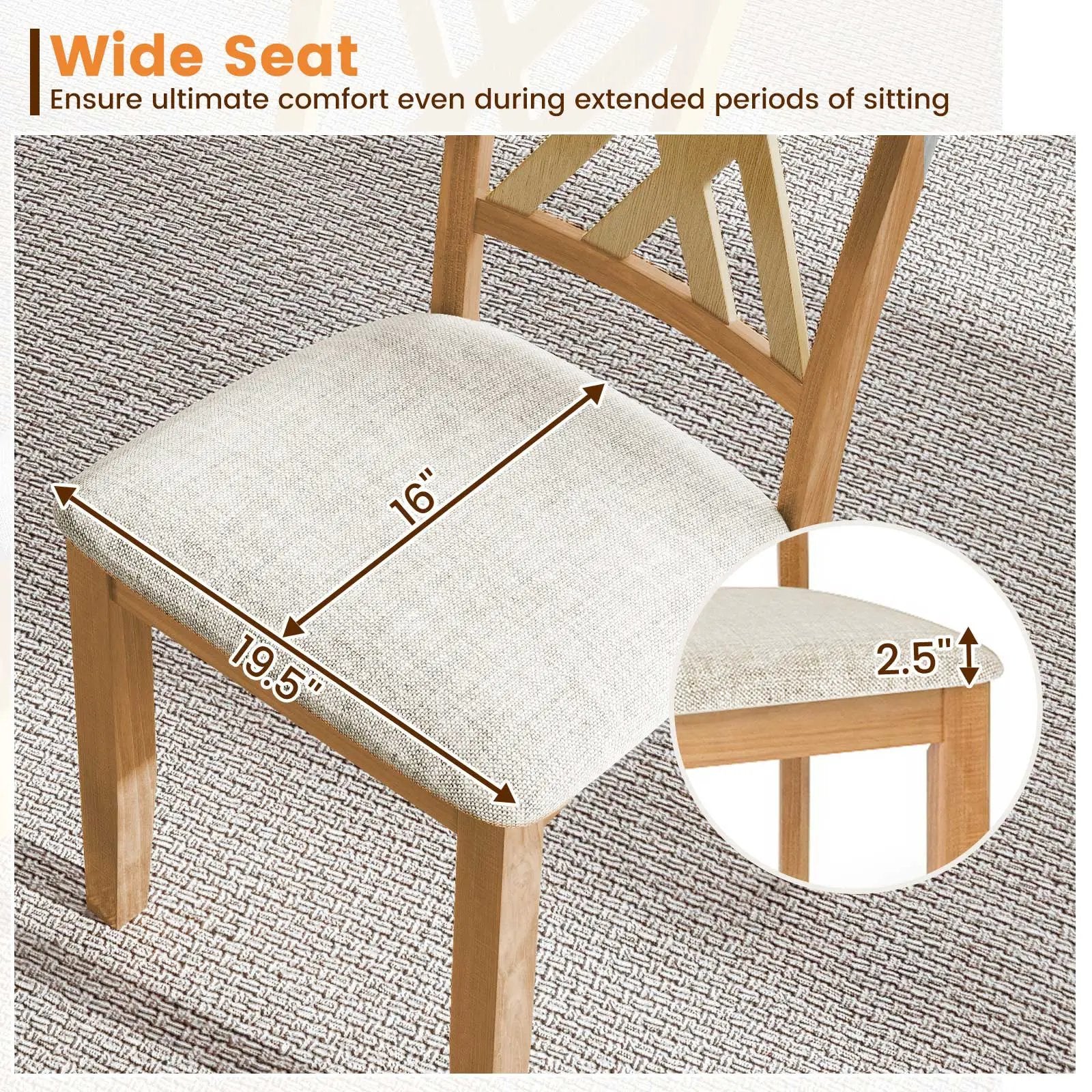 Linen Fabric Upholstered Wooden Dining Chair Set of 2 with Rubber Wood Frame for Dining Room by DirectDeals