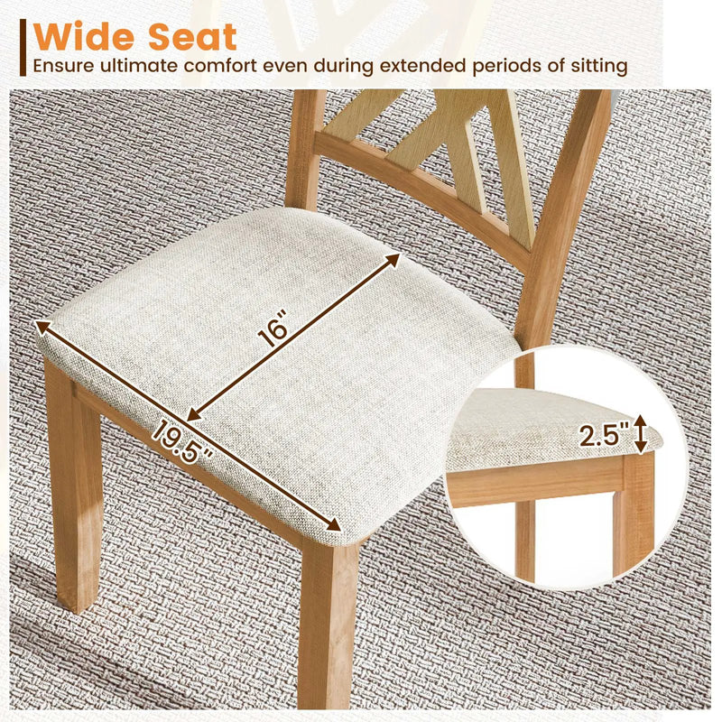 Linen Fabric Upholstered Wooden Dining Chair Set of 2 with Rubber Wood Frame for Dining Room by DirectDeals