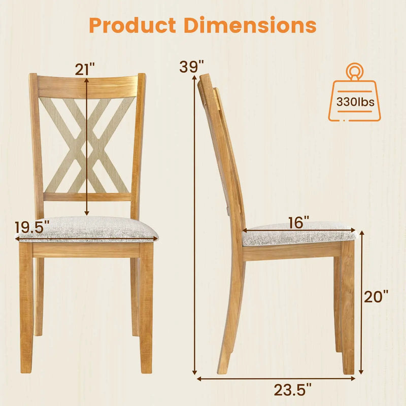 Linen Fabric Upholstered Wooden Dining Chair Set of 2 with Rubber Wood Frame for Dining Room by DirectDeals
