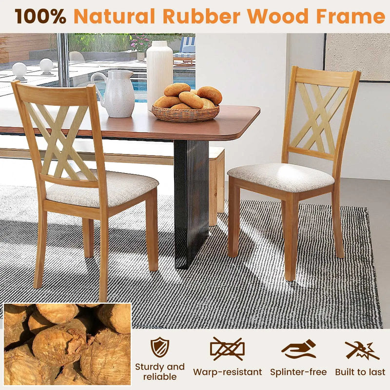 Linen Fabric Upholstered Wooden Dining Chair Set of 4 with Rubber Wood Frame for Dining Room by DirectDeals