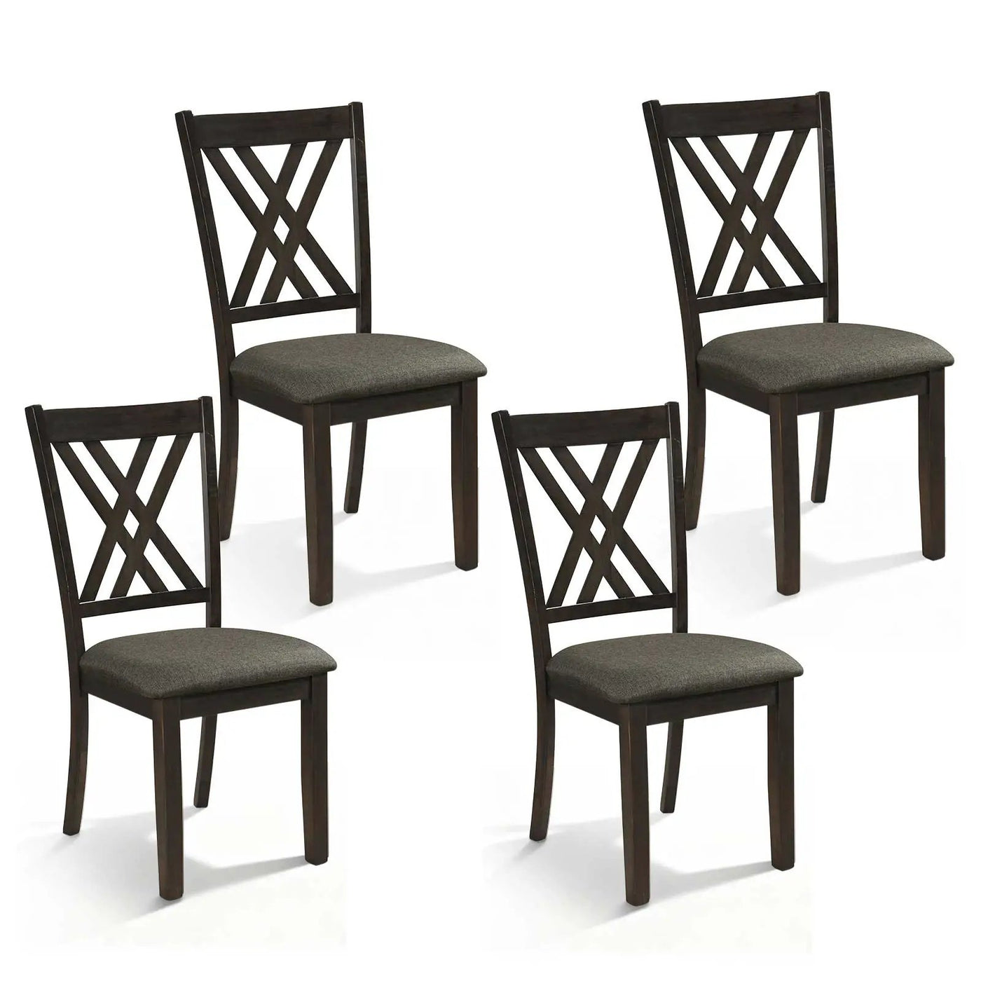 Linen Fabric Upholstered Wooden Dining Chair Set of 4 with Rubber Wood Frame for Dining Room by DirectDeals