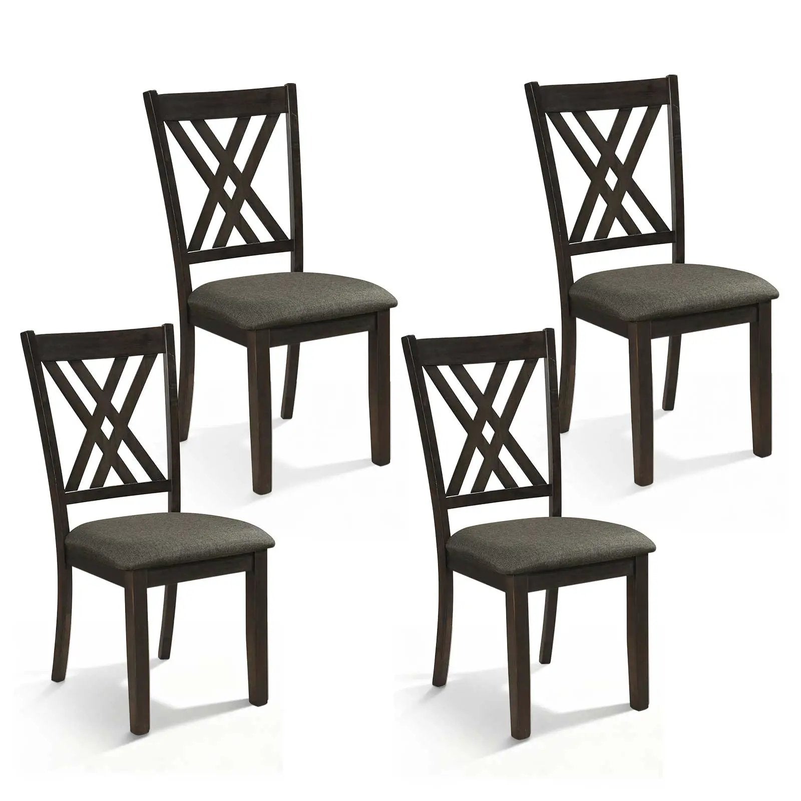 Linen Fabric Upholstered Wooden Dining Chair Set of 4 with Rubber Wood Frame for Dining Room by DirectDeals