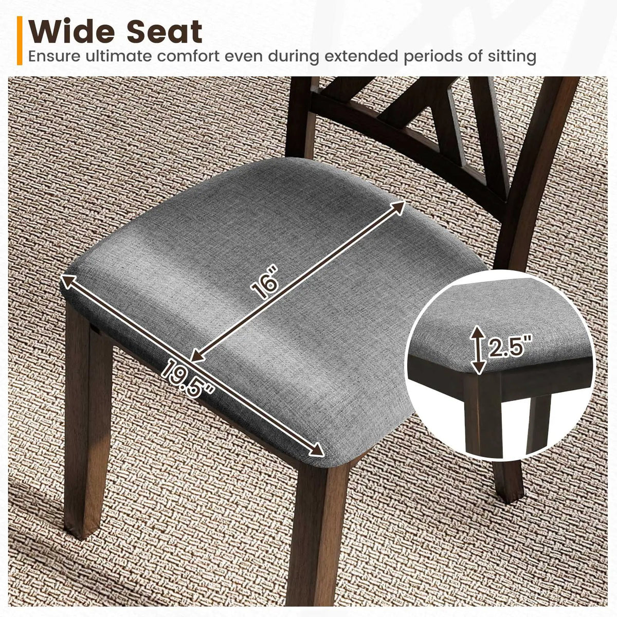 Linen Fabric Upholstered Wooden Dining Chair Set of 4 with Rubber Wood Frame for Dining Room by DirectDeals