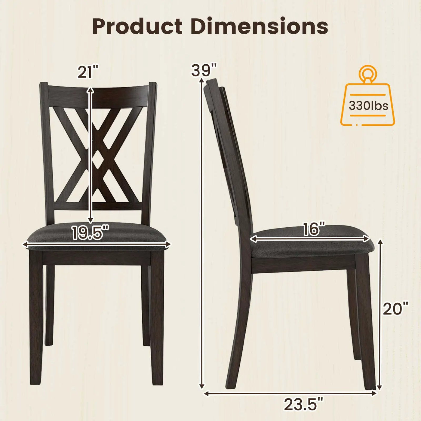 Linen Fabric Upholstered Wooden Dining Chair Set of 4 with Rubber Wood Frame for Dining Room by DirectDeals