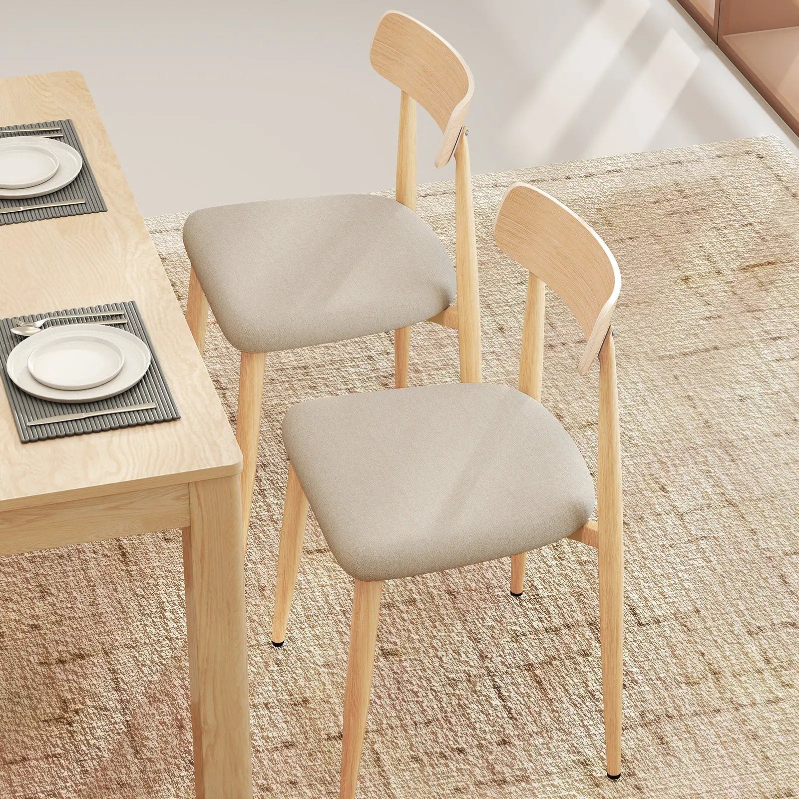 Linen Fabric Upholstered Modern Dining Chair Set of 2 with Padded Seat and Curved Back-Oak by DirectDeals