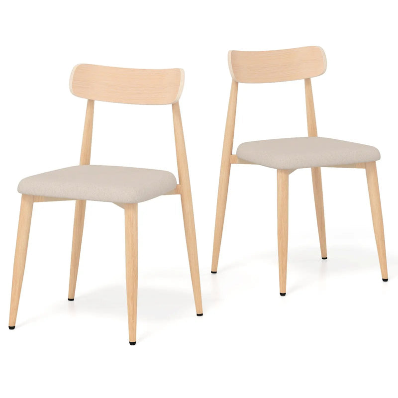 Linen Fabric Upholstered Modern Dining Chair Set of 2 with Padded Seat and Curved Back-Oak by DirectDeals