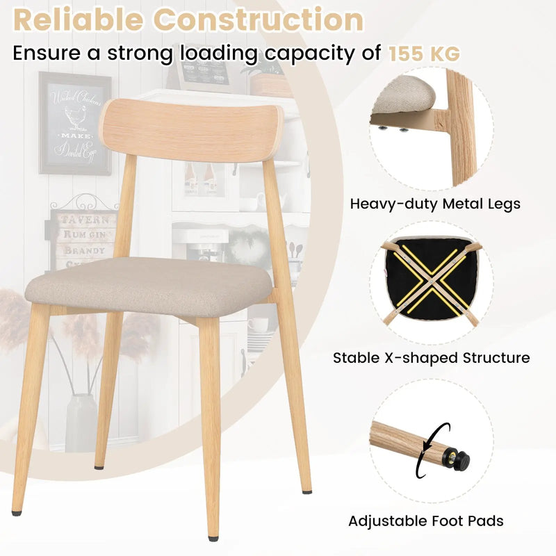 Linen Fabric Upholstered Modern Dining Chair Set of 2 with Padded Seat and Curved Back-Oak by DirectDeals